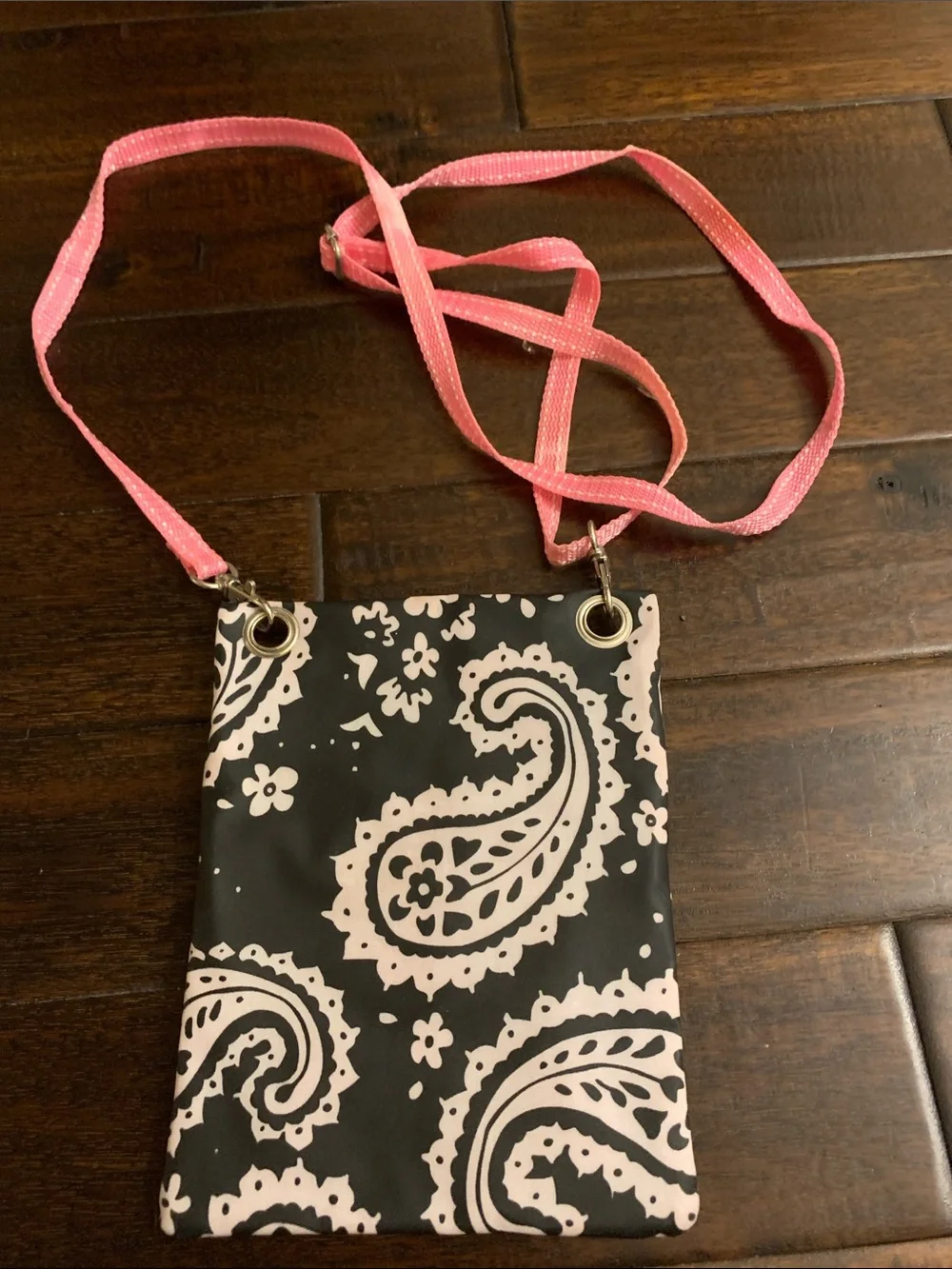 Scout Black Paisley Crossbody with Pink Strap